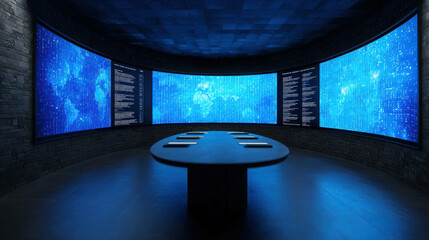 Dynamic Conference Room with Digital Displays Showcasing Data Visualizations