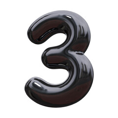 A black number 3 is on a transparent background