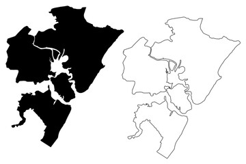 Mombasa County and city (Republic of Kenya, Coast Province) map vector illustration, scribble sketch Mombasa map