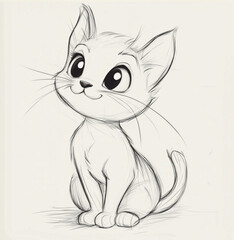 Obraz premium draw cute cat, white background,white and blacl