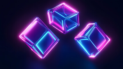 
Digital cyber cube. Neon glowing cubes in motion with. Musical, gaming, technology, background with glowing 3d objects.