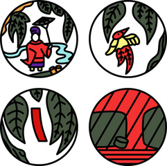 11月のカラーミニ円形花札アイコンセット