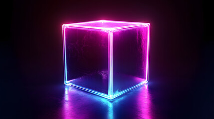 
Digital cyber cube. Neon glowing cubes in motion with. Musical, gaming, technology, background with glowing 3d objects.