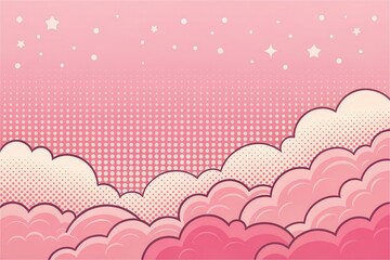 Pink Sky with Cartoon Clouds and Halftone Pattern