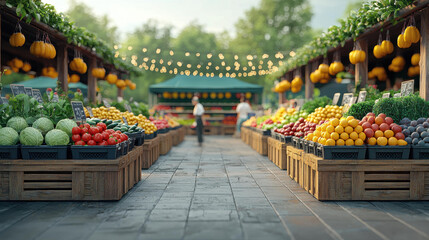 lively farmers market scene with colorful fruits and vegetables