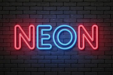 Obraz premium Vibrant Neon Sign Displaying the Word Neon on Brick Wall