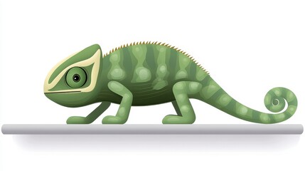 Naklejka premium Green Chameleon on Branch Reptile Exotic Pet