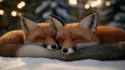 Fototapeta premium Sleeping Foxes in Winter Wonderland Cute Wildlife