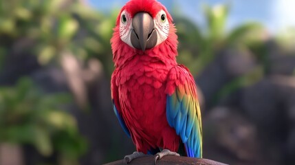 Fototapeta premium Colorful Scarlet Macaw Parrot in Lush Tropical Setting