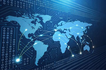 Obraz premium Global Digital Network Connections A Visual Representation of Worldwide Data Flow and Interconnectivity