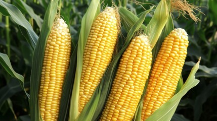 fresh corn on stalk in field