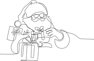 One continuous line drawing Santa Claus on reindeer and sled. concept for Christmas and New Year. vector illustration. Vector illustration