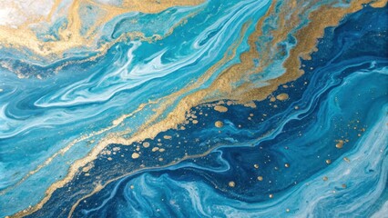 Obraz premium Abstract Swirling Blue and Gold Fluid Art An Elegant Design for Decor and Print
