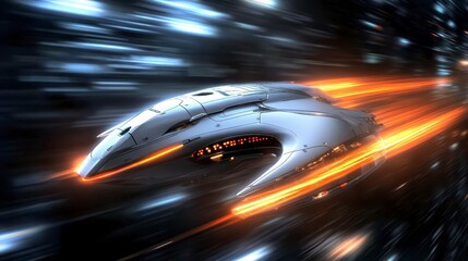 Obraz premium Futuristic Spaceship Flying at Warp Speed Through Galaxy
