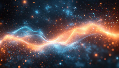 Obraz premium Abstract Cosmic Nebula Energy Waves Glowing Particles Space Background