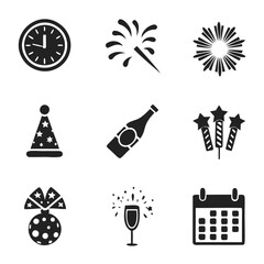9 Deferent New Year 2025 Icons Pack Silhouette vector illustration without Text isolated on a transparent background