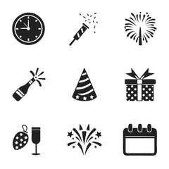 9 Deferent New Year 2025 Icons Pack Silhouette vector illustration without Text isolated on a transparent background
