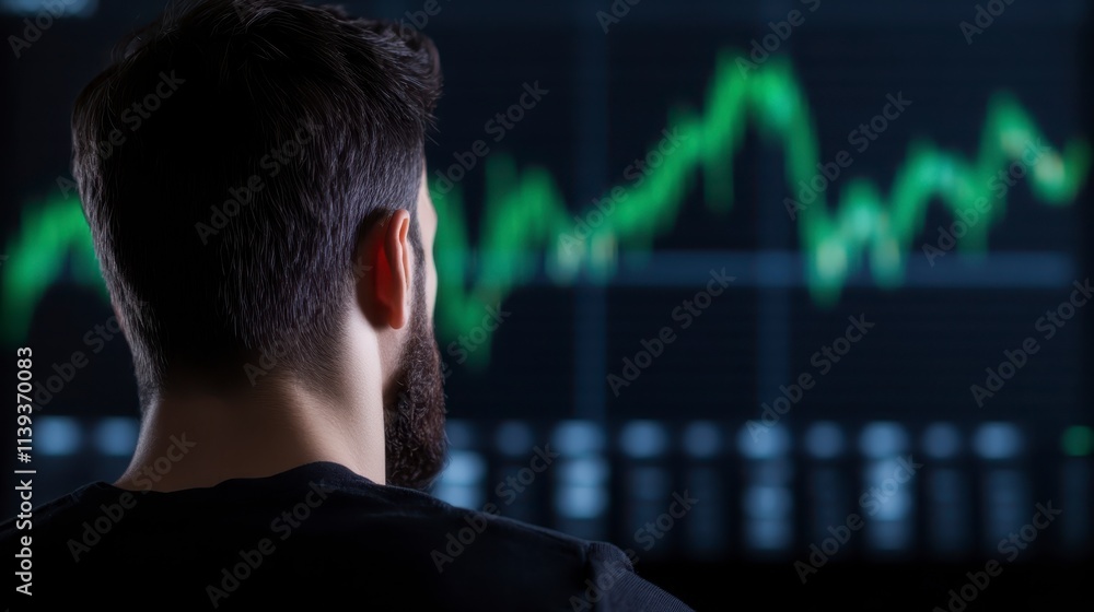Aufkleber man analyzing stock market data on multiple screens