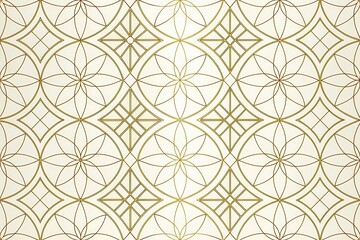 Fototapeta premium Elegant Gold Linear Geometric Pattern with Interlocking Circles and Flowers