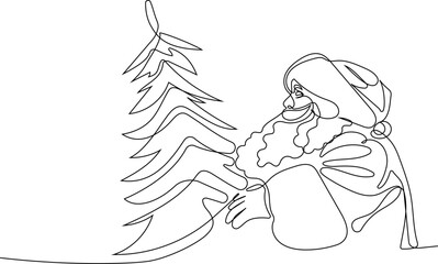 One continuous line drawing Santa Claus on reindeer and sled. concept for Christmas and New Year. vector illustration. Vector illustration