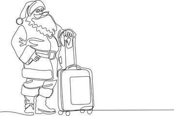 One continuous line drawing Santa Claus on reindeer and sled. concept for Christmas and New Year. vector illustration. Vector illustration