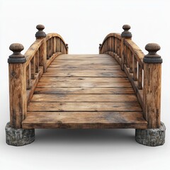 Obraz premium Rustic wooden arched bridge isolated on white background. (1)