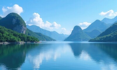 Naklejka premium Serene Mountain Lake Reflection 