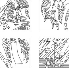 11月の正方形花札アイコンセット
