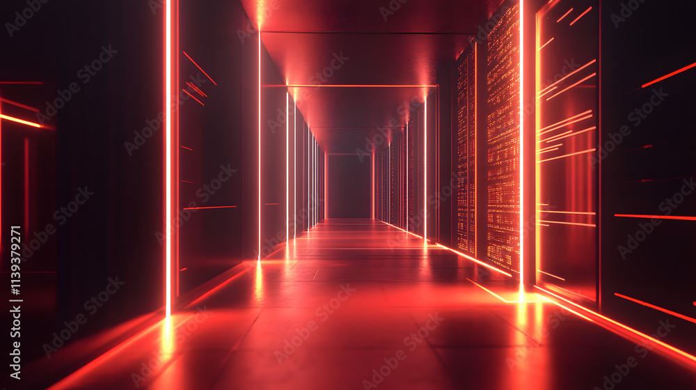 Poster 
Abstract technology big data concept. Motion graphic for abstract data center, data flow. Transferring of big data and storage of block chain, server, hi-speed internet. 3D Rendering.