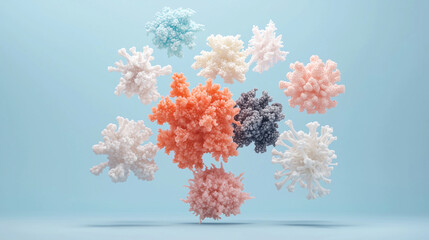 Pastel Explosions: A mesmerizing collection of pastel-colored smoke plumes floats against a light blue background, creating a dreamy and ethereal atmosphere.