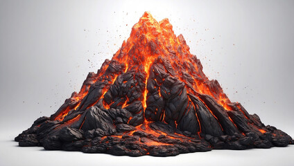 Erupting Volcano Isolated on White