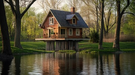 Lakeside Cottage Elevated On Wooden Pillars