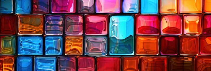 Colorful Abstract Mosaic of Glass Squares: Vibrant Geometric Pattern Background