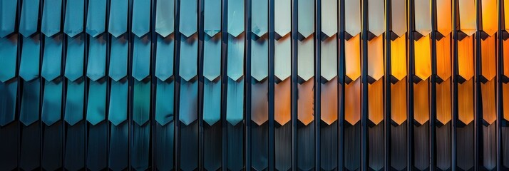 Fototapeta premium Captivating Architectural Facade: A Symphony of Geometric Patterns and Warm Hues