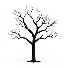 Fototapeta premium A stark, leafless tree silhouette with intricate branches, set against a plain background, evoking a sense of solitude and the changing seasons.