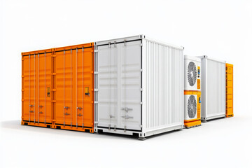 Commercial shipping containers stacked in various colors.