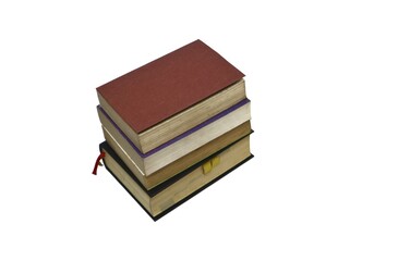 stack of books isolated on white background. top view