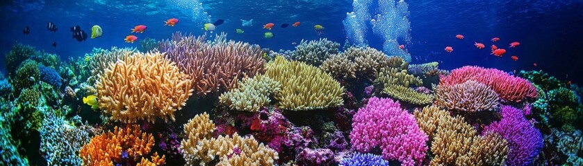 Obraz premium Colorful Coral Reef Underwater Scene with Fish