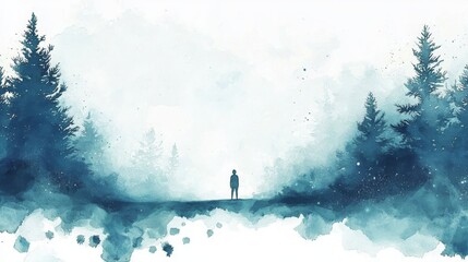 Minimal Watercolor Landscape with Empty Border
