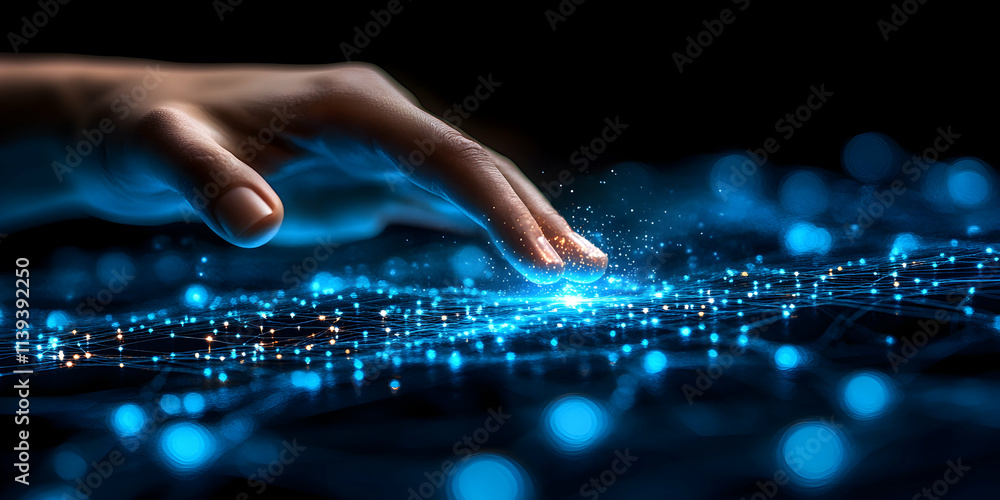 Poster digital network, interacting with data streams, illuminating connections, enhancing future technolog