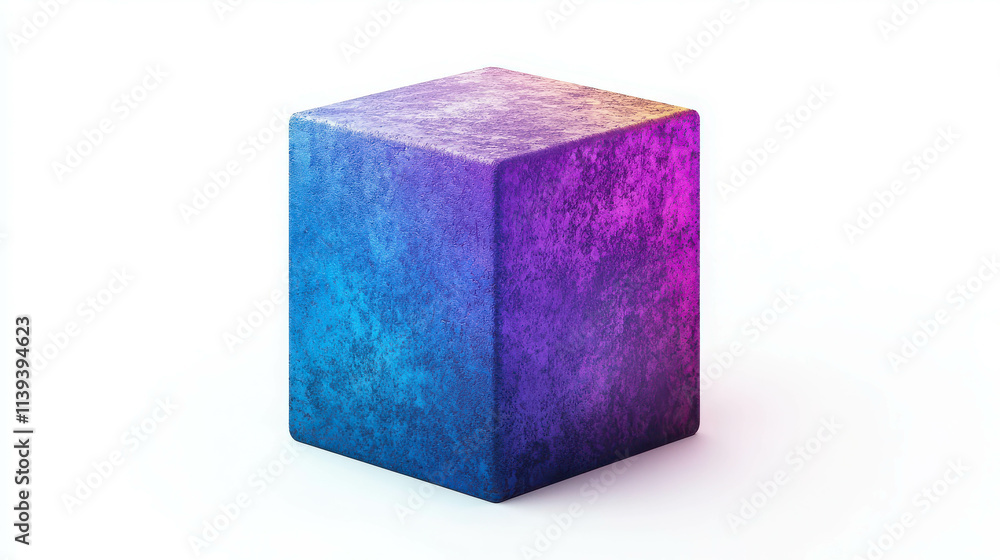 Poster colorful floating cube with holographic surface in abstract digital space
