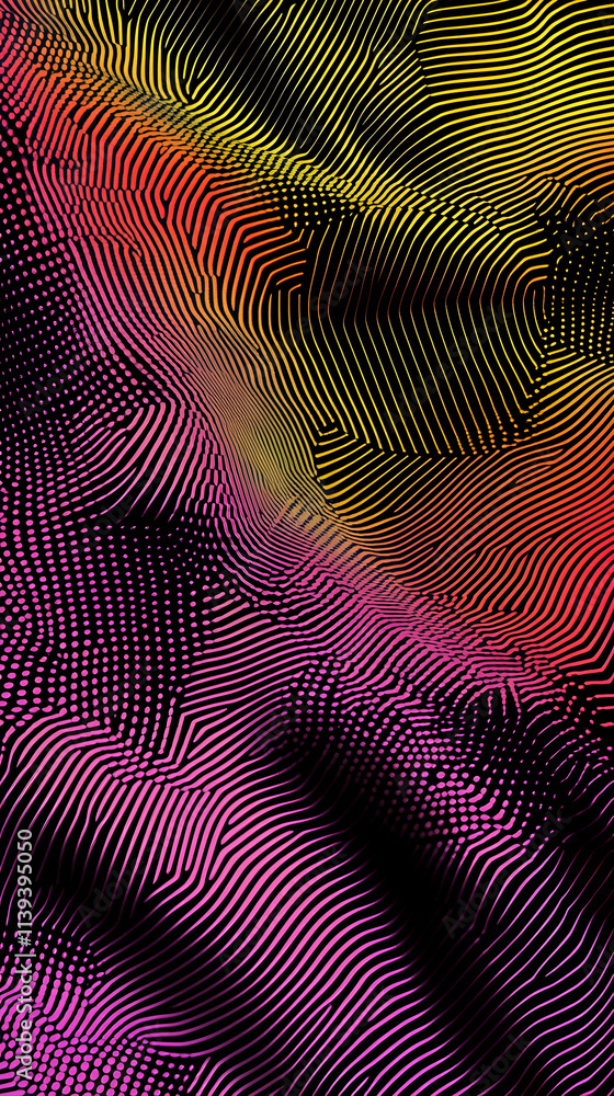 Poster abstract colorful wave background, dynamic lines and dots create a vibrant, textured visual