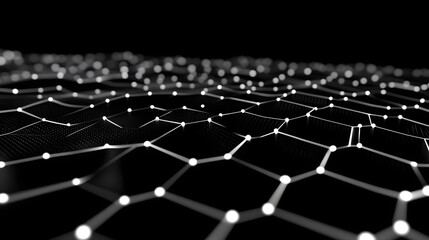 Fototapeta premium Network connection concept black background vector illustration. Futuristic hexagon perspective wide angle lanscape. Futuristic honeycomb concept. 3d landscape. Big data digital background