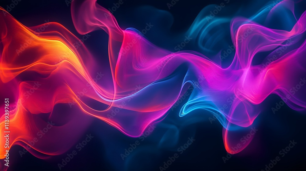 Poster abstract neon waves flowing dynamically across dark background