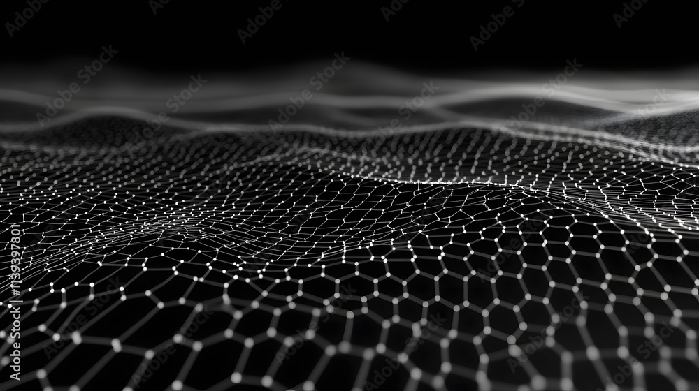 Poster network connection concept black background vector illustration. futuristic hexagon perspective wide