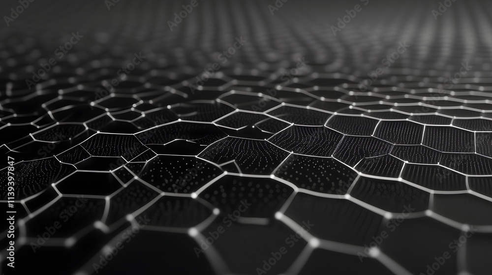 Poster network connection concept black background vector illustration. futuristic hexagon perspective wide