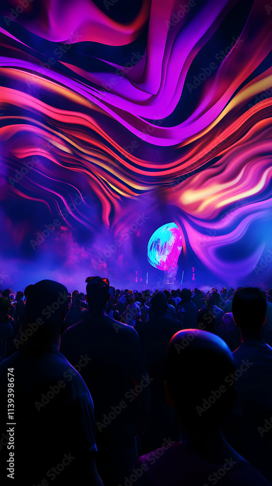 Poster captivating atmosphere created by live music performance with immersive visual effects and vibrant l