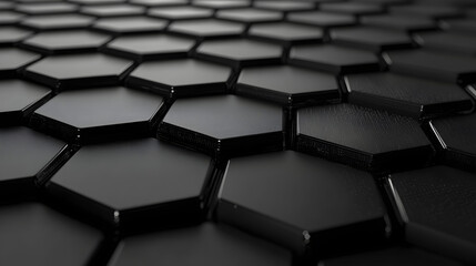 Obraz premium Network connection concept black background vector illustration. Futuristic hexagon perspective wide angle lanscape. Futuristic honeycomb concept. 3d landscape. Big data digital background