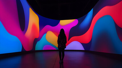 Captivating a visitor in a dimly lit space with vibrant colors and fluid shapes for an immersive experience