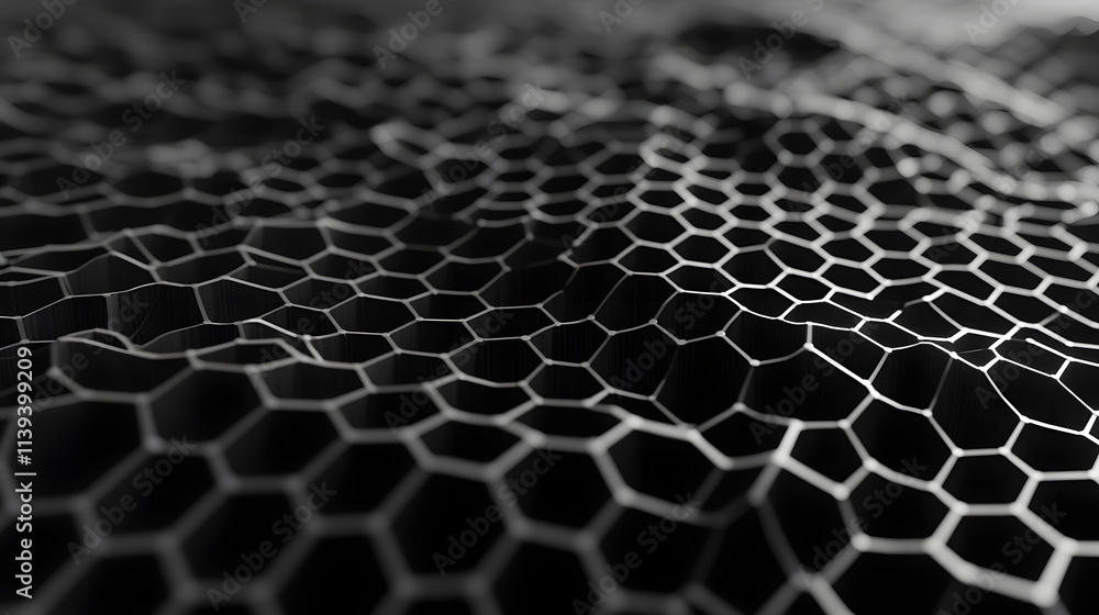 Poster network connection concept black background vector illustration. futuristic hexagon perspective wide